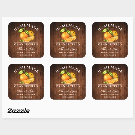 Sticker Carré Aquarelle Oranges Bois Orangecello Mariage (Feuille)