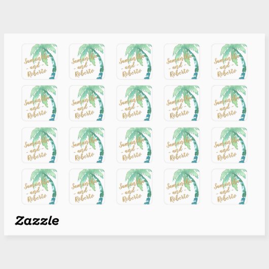 Sticker Carré Aquarelle Palm Tree Favoriser (Feuille)