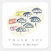 Sticker Carré Aquarelle Parasols Plage Merci Favoriser (Devant)