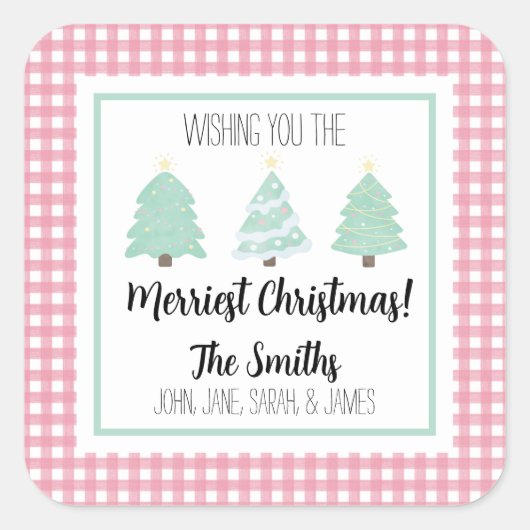 Sticker Carré Aquarelle Pastel Tree Famille Cadeau de Noël (Devant)