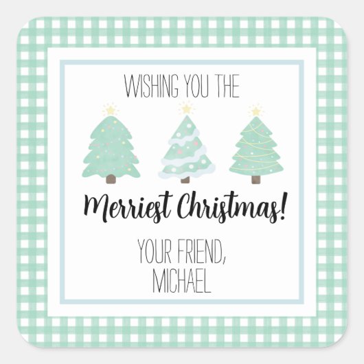 Sticker Carré Aquarelle Pastel Tree Teacher Carte Cadeau de Noël (Devant)