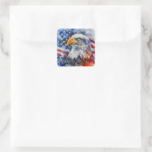 Sticker Carré Aquarelle Patriotic Bald Eagle drapeau américain (Sac)