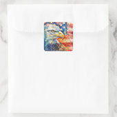 Sticker Carré Aquarelle Patriotic Bald Eagle drapeau américain (Sac)