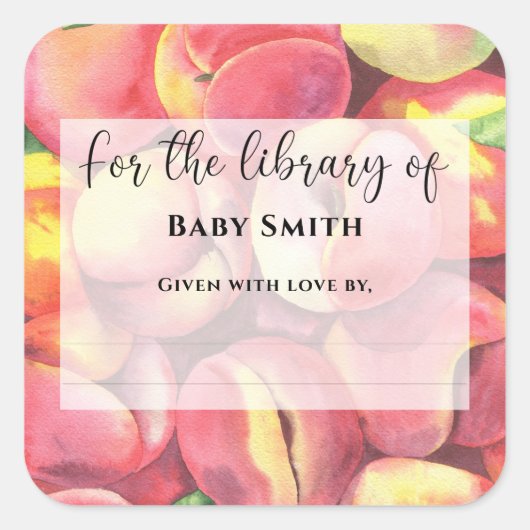 Sticker Carré Aquarelle pêches - Pour la bibliothèque de (Devant)