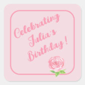 Sticker Carré Aquarelle peinte à la main Rose JEUX ANNIVERSAIRE (Devant)