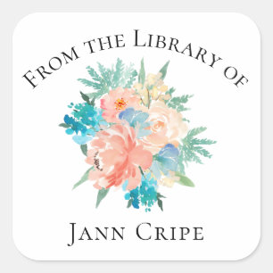 Sticker Carré Aquarelle personnalisée Plaque de livre floral