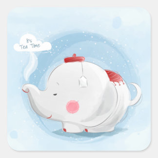 Sticker Carré Aquarelle personnalisée Teacup Elephant