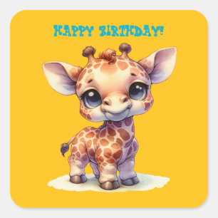 Sticker Carré Aquarelle petite girafe