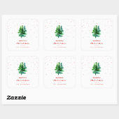 Sticker Carré Aquarelle Pine Arbres avec Joyeux Noël Rouge (Feuille)
