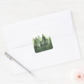 Sticker Carré Aquarelle Pine Arbres Business Joyeux Vacances (Enveloppe)