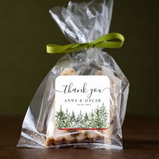 Sticker Carré Aquarelle Pine verte et Buffle rouge Plaid