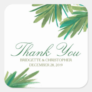 Sticker Carré Aquarelle Pine Woods   MERCI MARIAGE