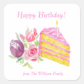 Sticker Carré Aquarelle Pink Frosting gâteau d'anniversaire (Devant)