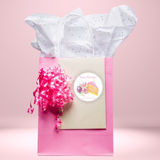 Sticker Carré Aquarelle Pink Frosting gâteau d'anniversaire
