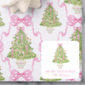 Sticker Carré Aquarelle Pink Nutcracker Tree Noël