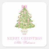 Sticker Carré Aquarelle Pink Nutcracker Tree Noël (Devant)