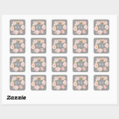 Sticker Carré Aquarelle Pis Rose Bleu Mariage Monogramme (Feuille)
