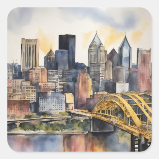 Sticker Carré Aquarelle Pittsburgh Cityscape (Devant)