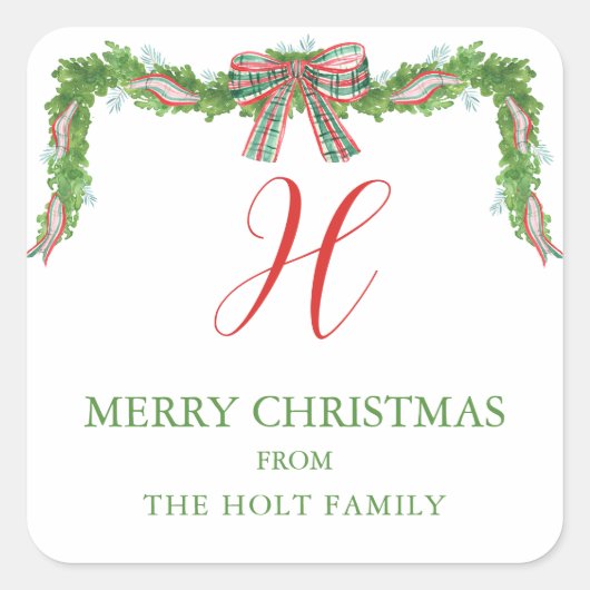 Sticker Carré Aquarelle Plaid Garland Noël (Devant)