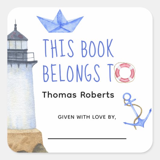 Sticker Carré Aquarelle - plaque de baby shower (Devant)