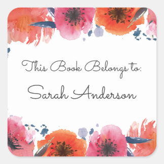 Sticker Carré Aquarelle Plaque De Livre Floral Ce Livre Appartie