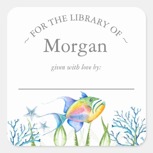 Sticker Carré Aquarelle Plaque de poisson tropicale (Devant)