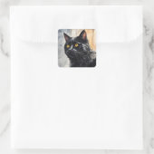 Sticker Carré Aquarelle Portrait de chat noir Pose Windows (Sac)
