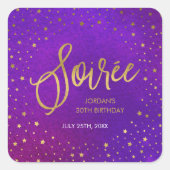 Sticker Carré Aquarelle pourpre étoilée Soiree Anniversaire (Devant)