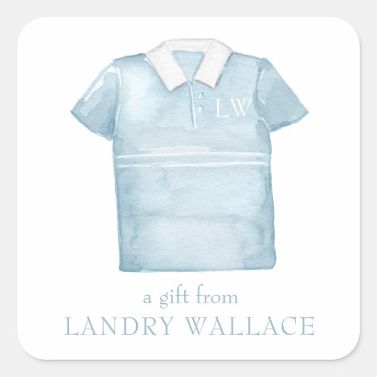 Sticker Carré Aquarelle Preppy Blue Monogram Golf Polo Shirt (Devant)