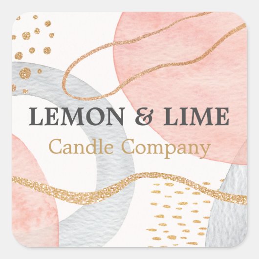 Sticker Carré Aquarelle professionnelle Abstraite Pastel Rose or (Devant)