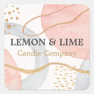 Sticker Carré Aquarelle professionnelle Abstraite Pastel Rose or