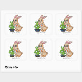 Sticker Carré Aquarelle Rabbit Et Cactus Mignons (Feuille)
