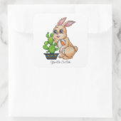Sticker Carré Aquarelle Rabbit Et Cactus Mignons (Sac)
