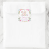 Sticker Carré Aquarelle Rabbit et Fleurs de Pâques (Sac)