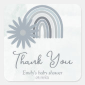 Sticker Carré Aquarelle Rainbow Daisy Boho Baby Boy Shower Blue (Devant)