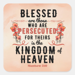 Sticker Carré Aquarelle Retro Matthew 5:10 Poppies