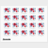 Sticker Carré Aquarelle romantique Rouge Bleu Floral Mariage (Feuille)