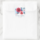 Sticker Carré Aquarelle romantique Rouge Bleu Floral Mariage (Sac)