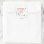 Sticker Carré Aquarelle rose baby shower (Sac)