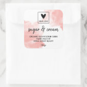 Sticker Carré Aquarelle rose Beauté artisanale Votre logo (Sac)