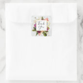 Sticker Carré Aquarelle rose & blanc moderne Merci floral (Sac)