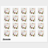 Sticker Carré Aquarelle rose & blanc moderne Merci floral (Feuille)