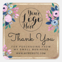 Aquarelle rose bleu Floral or Merci Kraft