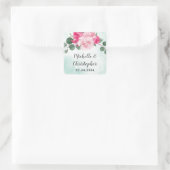 Sticker Carré Aquarelle rose et argent Mariage floral (Sac)