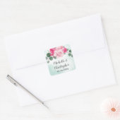 Sticker Carré Aquarelle rose et argent Mariage floral (Enveloppe)