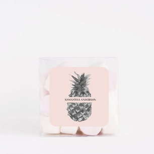 Sticker Carré Aquarelle rose et gris ananas Votre nom