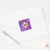 Sticker Carré Aquarelle rose et violet bat mitzvah Damask (Enveloppe)