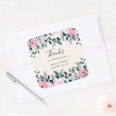 Sticker Carré Aquarelle rose et violet Merci à la frontière flor (Enveloppe)