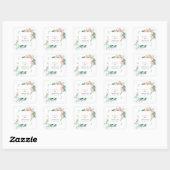 Sticker Carré Aquarelle rose Fleurs blanches Mariage cadre vert (Feuille)
