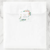 Sticker Carré Aquarelle rose Fleurs blanches Mariage cadre vert (Sac)